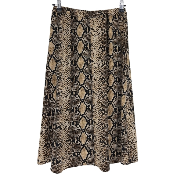 T Tahari Midi Slip Skirt Gold Tan Black Snake Snakeskin Pull On Stretch Waist XS - Picture 3 of 7